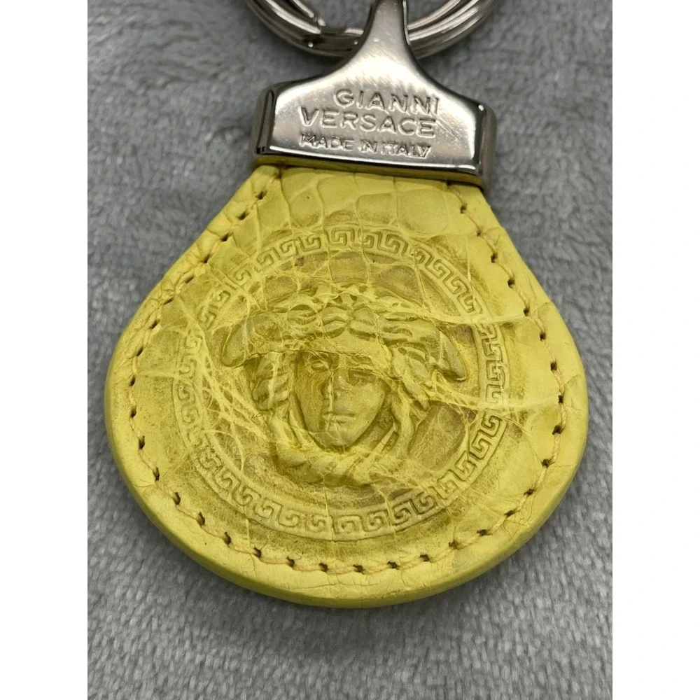 Vintage Gianni Versace Medusa Keychain Unisex One Size Yellow Leather Italy